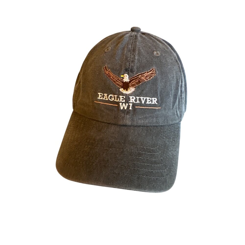 Eagle River WI Embroidered Gray Baseball Cap With Adjustable Strap